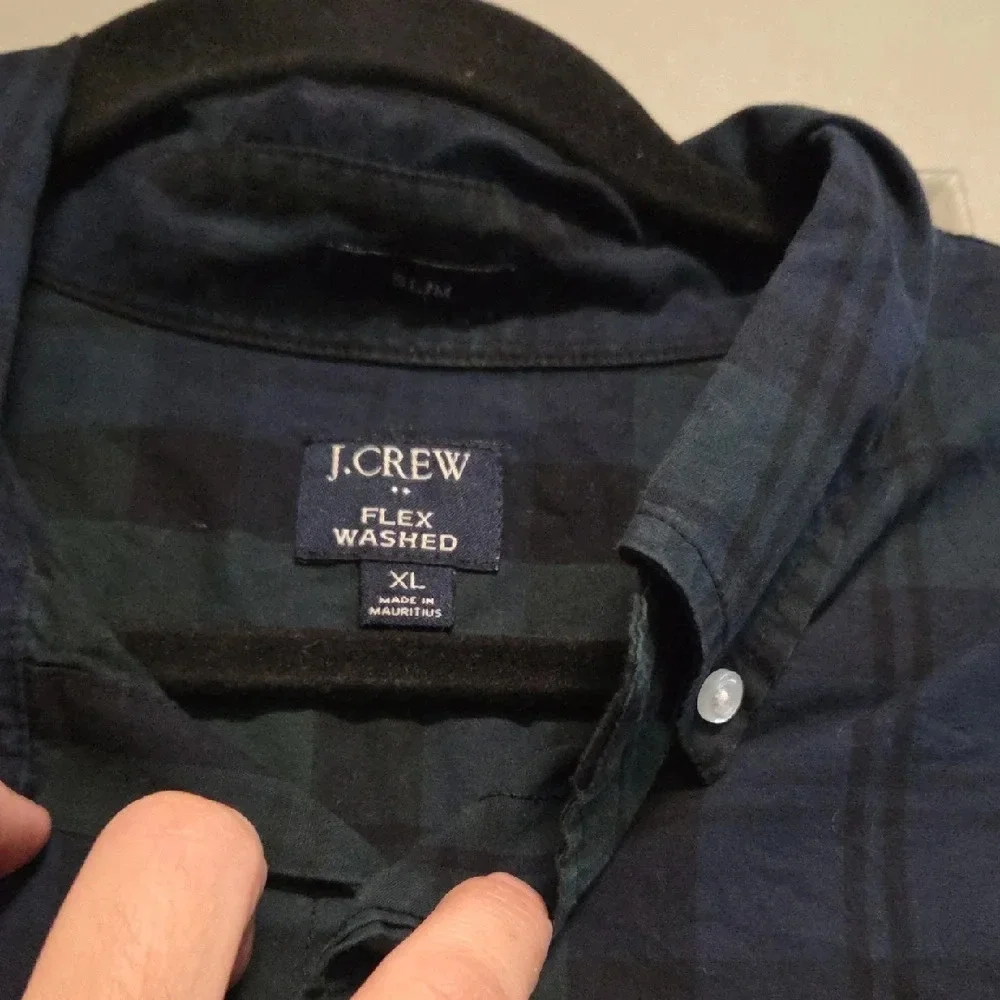 J. Crew Men's Navy and Forest Plaid Button Down Shirt